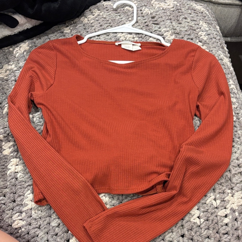 Caution To The Wind Terracotta Long Sleeve Tie Top
